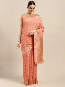 Saree mall Peach-Coloured Ethnic Motifs Silk Blend Banarasi Saree