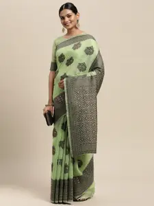 Saree mall Green Floral Silk Blend Banarasi Saree