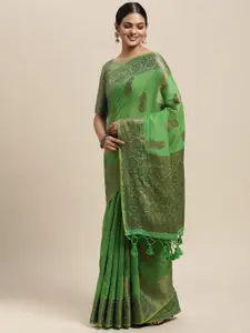 Saree mall Green Paisley Silk Blend Banarasi Saree