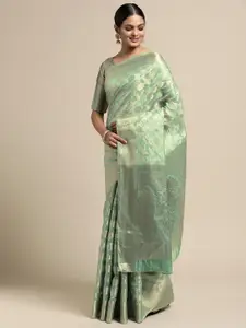 Saree mall Sea Green Floral Silk Blend Banarasi Saree