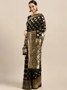 Saree mall Black Floral Silk Blend Banarasi Saree