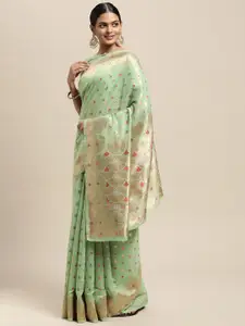Saree mall Green Ethnic Motifs Silk Blend Banarasi Saree