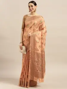 Saree mall Peach-Coloured & Golden Ethnic Motifs Banarasi Sarees