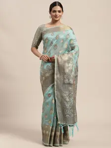 Saree mall Blue & Golden Paisley Woven Banarasi Saree