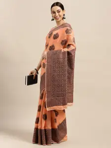 Saree mall Peach-Coloured Floral Woven Design Silk Blend Banarasi Saree