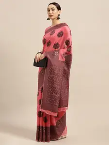 Saree mall Pink Floral Silk Blend Banarasi Saree