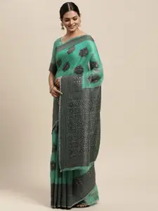 Saree mall Teal Green Floral Silk Blend Banarasi Saree