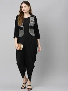 Purple State Black & Silver Solid Dhoti Jumpsuit with Sequinned Ethnic Crop Jacket