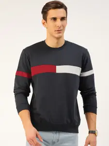 GESPO Men Navy Blue & White Striped Sweatshirt