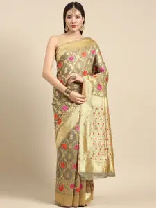 Anouk Grey & Gold-Coloured Woven Design Silk Blend Banarasi Saree