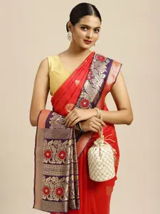 Anouk Red Ethnic Motifs Zari Pure Silk Banarasi Saree