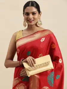 Anouk Red & Gold-Toned Floral Zari Pure Silk Banarasi Saree