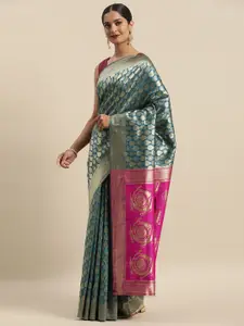 Anouk Blue & Gold-Toned Ethnic Motifs Zari Silk Blend Banarasi Saree