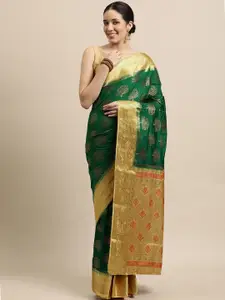 Mitera Green & Gold-Toned Ethnic Motifs Zari Art Silk Kanjeevaram Saree
