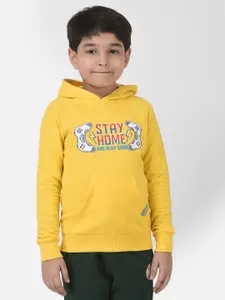 Cub McPaws Boys Yellow Printed Cotton Hooded Sweatshirt