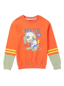 Cub McPaws Boys Orange Printed Pure Cotton Sweatshirt