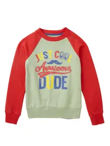 Cub McPaws Boys Green & Red Printed Cotton Sweatshirt