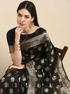 Anouk Black Woven Design Zari Pure Silk Banarasi Saree