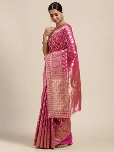 Anouk Fuchsia & Gold-Toned Ethnic Motifs Zari Pure Silk Banarasi Saree