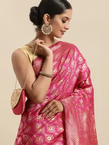 Anouk Pink & Gold-Toned Ethnic Motifs Zari Silk Blend Banarasi Saree