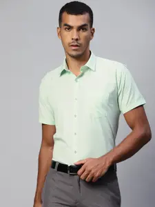 MANQ Men Sea Green Solid Spread Collar Formal Shirt