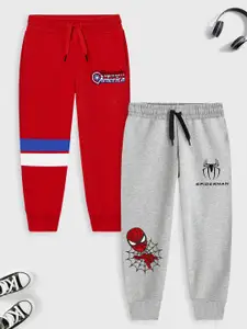 YK Marvel Boys Red & Grey Pack of 2 Marvel Print Cotton Track Pants