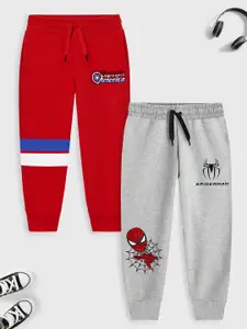 YK Marvel Boys Pack of 2 Red & Grey Cotton Printed Track Pants