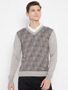 Duke Men Brown & Grey Geometric Wool Pullover