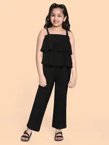 AND Girls Black Solid Top with Trousers