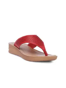 Biba Women Red Embellished Open Toe Flats with Laser Cuts