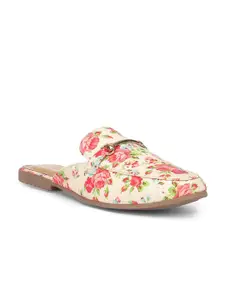 Biba Women Off White Printed Mules with Bows Flats