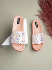 Shoetopia Girls Pink & Multicoloured Embellished Party Flatform Sandals