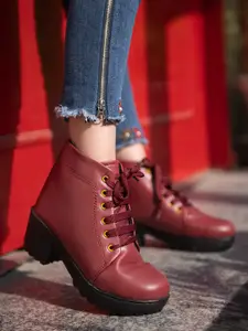 Shoetopia Girls Maroon Solid Platform Heeled Boots