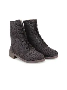 Shoetopia Girls Grey Printed Block Heeled Boots