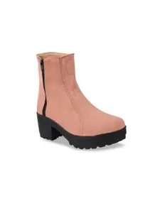 Shoetopia Girls Peach-Coloured Platform Heeled Boots
