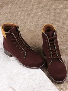 Shoetopia Girls Brown & Tan Solid Block Heeled Boots
