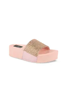 Shoetopia Girls Pink & Gold-Toned Embellished Party Sandals