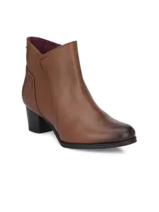 Delize Tan Brown Leather Mid-Top Block Heeled Boots