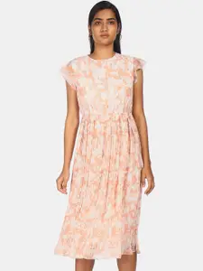 Flying Machine Pink Floral A-Line Midi Dress
