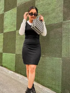 CHIC BY TOKYO TALKIES Women Stylish Black Solid Knitted Dress
