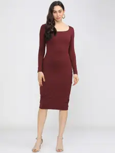 CHIC BY TOKYO TALKIES Maroon Bodycon Midi Dress
