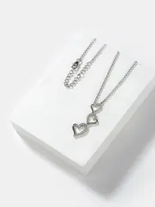 SHAYA Women Silver-Toned Cubic Zirconia Studded Jar Of Hearts Necklace