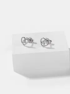 SHAYA 925 Silver CZ Heart Shaped Studs Earrings
