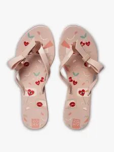 Zaxy Women Taupe & Red Printed Thong Flip-Flops