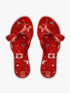 Zaxy Women Red & White Printed Thong Flip-Flops