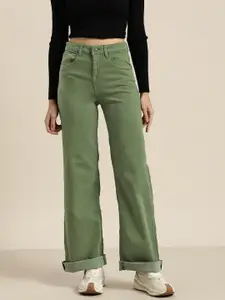 Moda Rapido Women Green Wide Leg Stretchable Jeans