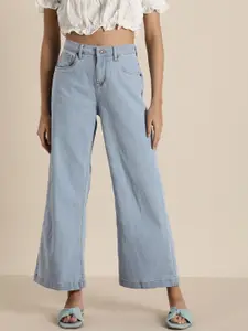 Moda Rapido Women Blue Wide Leg Mid-Rise Cropped Jeans