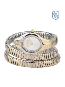 Just Cavalli Women Silver-Toned Brass Embellished Dial & Multicoloured Stainless Steel Bracelet Style Straps Watch