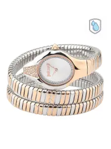 Just Cavalli Women Silver-Toned Brass Embellished Dial & Multicoloured Stainless Steel Bracelet Style Straps Watch