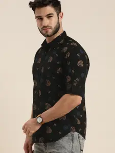 Moda Rapido Men Black & Beige Slim Fit Printed Sustainable Casual Shirt
